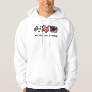 Peace Love Racing Flag America Racing Lovers  Hoodie