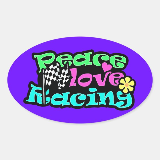 Peace, Love, Racing Oval Sticker (Front)