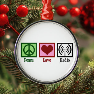 Peace Love Radio Metal Tree Decoration