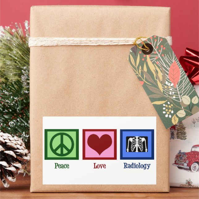 Peace Love Radiology Cute Radiologist Christmas Rectangular Sticker (Holiday)