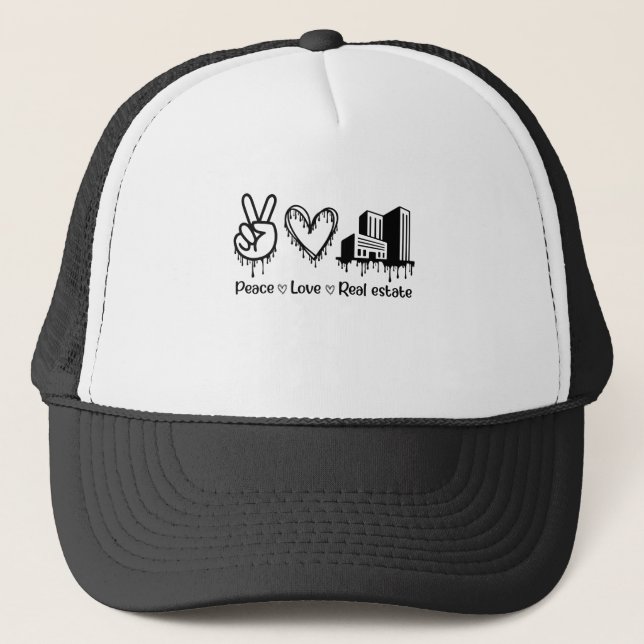 Peace Love Real Estate Agent Perfect Gift Trucker Hat (Front)