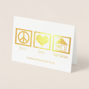 Peace Love Real Estate Company Holiday Custom Gold Foil Card
