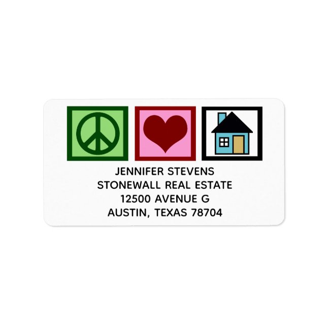 Peace Love Real Estate Cute Custom Realtor Address Label (Front)