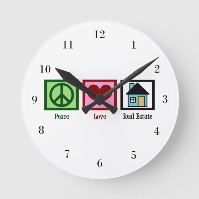 Peace Love Real Estate Round Clock (Front)