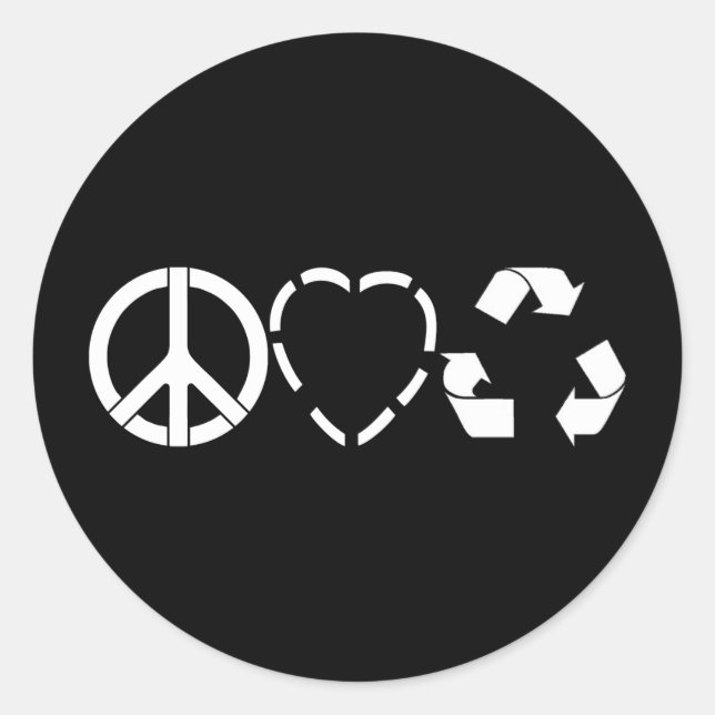 Peace Love Recycle Classic Round Sticker (Front)