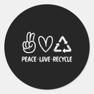 Peace Love Recycle Earth Day Recycling Hippie Men Classic Round Sticker
