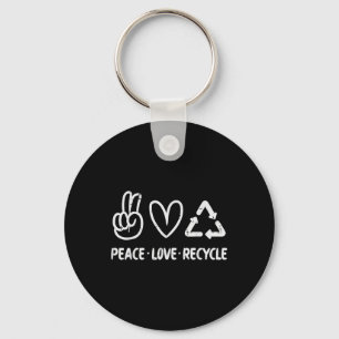 Peace Love Recycle Earth Day Recycling Hippie Men Key Ring