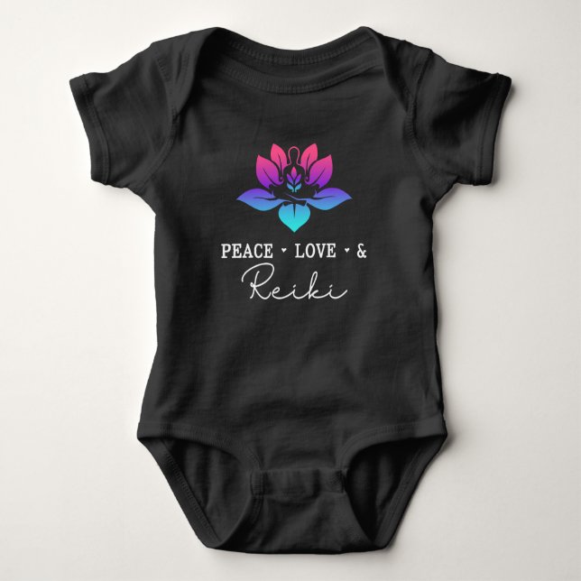 Peace Love Reiki Chakra Spiritual Meditation Baby Bodysuit (Front)