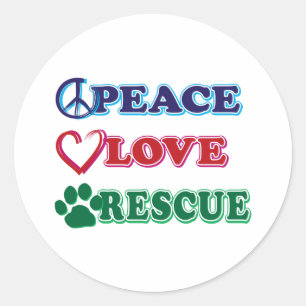 Peace Love Rescue Classic Round Sticker