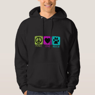 Peace Love Rescue Dogs Retro Distressed Graphic De Hoodie