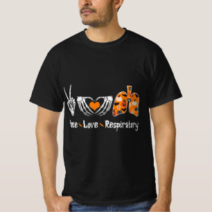 Peace Love Respiratory Therapist Skeleton Fun Hall T-Shirt
