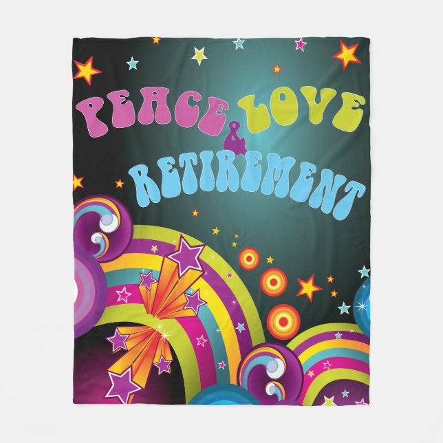 Peace Love & Retirement retro 70s art  Fleece Blanket (Front)