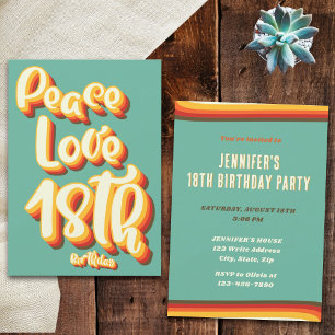 Peace Love Retro Groovy Sunset 18th Birthday Invitation