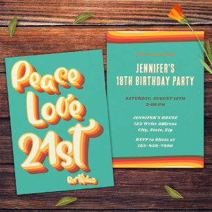 Peace Love Retro Groovy Sunset 21st Birthday Invitation