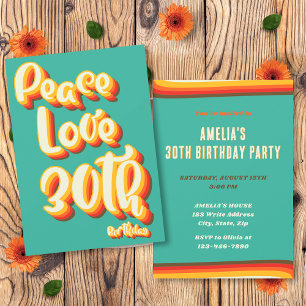 Peace Love Retro Groovy Sunset 30th Birthday Invitation