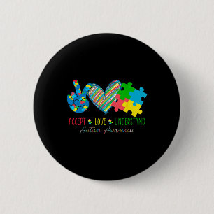 Peace Love Ribbon Autism Awareness Accept Love Und 6 Cm Round Badge
