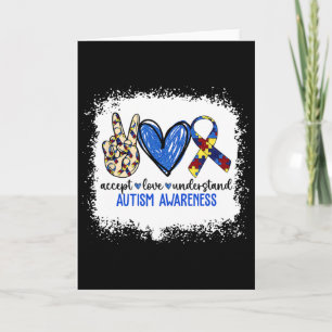 Peace Love Ribbon Autism Awareness Accept Love Und Card