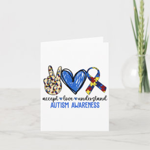Peace Love Ribbon Autism Awareness Accept Love Und Card