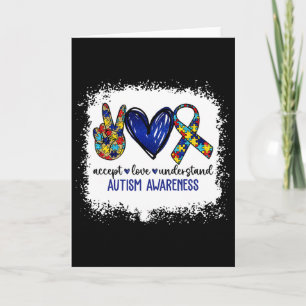 Peace Love Ribbon Autism Awareness Accept Love Und Card
