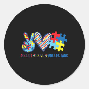 Peace Love Ribbon Autism Awareness Accept Love Und Classic Round Sticker