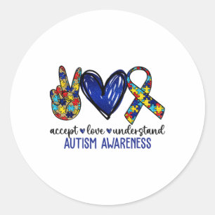 Peace Love Ribbon Autism Awareness Accept Love Und Classic Round Sticker