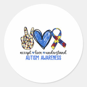 Peace Love Ribbon Autism Awareness Accept Love Und Classic Round Sticker