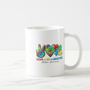 Peace Love Ribbon Autism Awareness Accept Love Und Coffee Mug