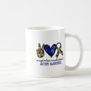 Peace Love Ribbon Autism Awareness Accept Love Und Coffee Mug