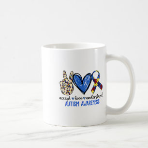 Peace Love Ribbon Autism Awareness Accept Love Und Coffee Mug