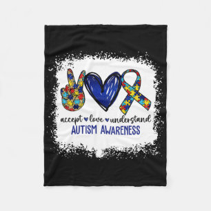 Peace Love Ribbon Autism Awareness Accept Love Und Fleece Blanket