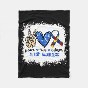 Peace Love Ribbon Autism Awareness Accept Love Und Fleece Blanket