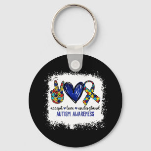 Peace Love Ribbon Autism Awareness Accept Love Und Key Ring
