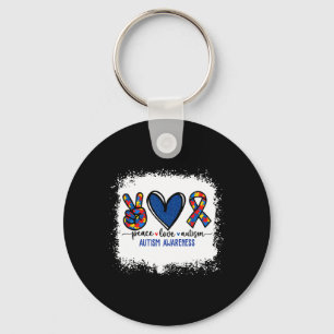 Peace Love Ribbon Autism Awareness Accept Love Und Key Ring