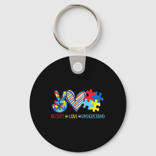 Peace Love Ribbon Autism Awareness Accept Love Und Key Ring