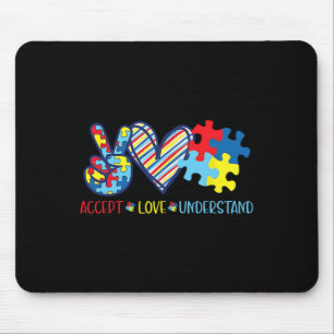 Peace Love Ribbon Autism Awareness Accept Love Und Mouse Pad