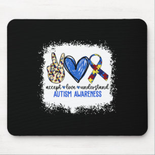 Peace Love Ribbon Autism Awareness Accept Love Und Mouse Pad