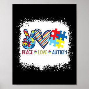 Peace Love Ribbon Autism Awareness Accept Love Und Poster