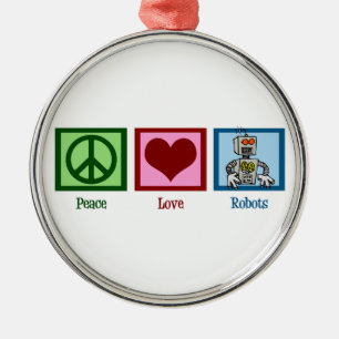 Peace Love Robots Cute Christmas Metal Tree Decoration