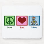 Peace Love Robots Mouse Pad<br><div class="desc">A peace sign, heart, and a robot.</div>