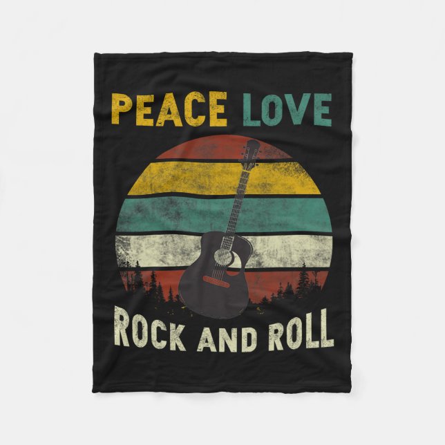 Peace Love Rock &amp; Roll Guitar Player Guitarist Fleece Blanket (Front)
