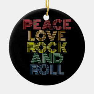 Peace Love Rock And Roll Ceramic Ornament