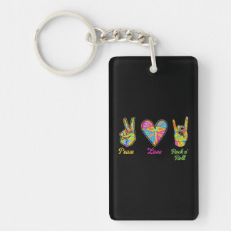 Peace Love Rock and Roll Hippie Sign Language Key Ring