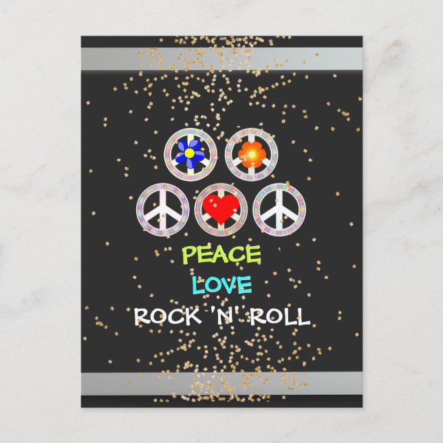 Peace, Love, Rock and Roll Postcard (Front)