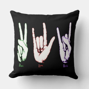 Peace Love Rock Hand Symbols Cushion