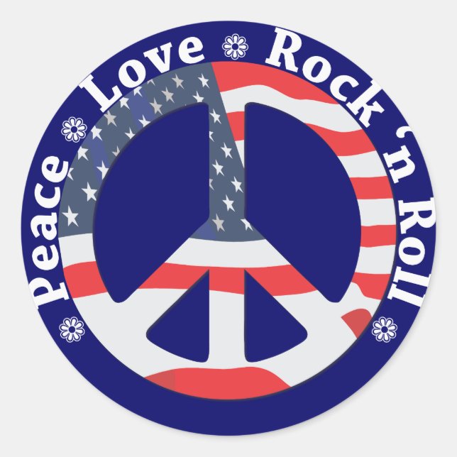 Peace, Love, Rock n Roll Classic Round Sticker (Front)