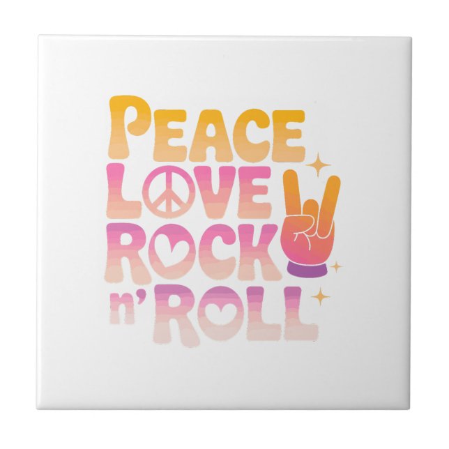 Peace Love Rock n Roll - Music-Inspired Typography Ceramic Tile (Front)