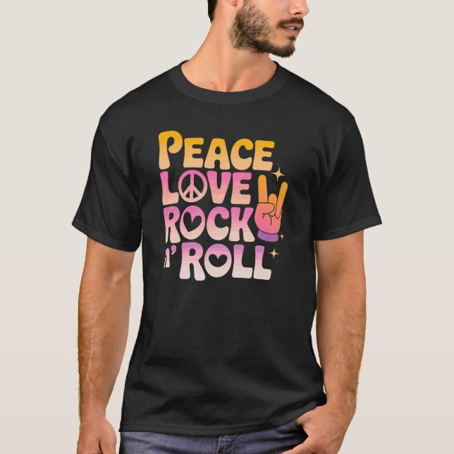Peace Love Rock n Roll - Music-Inspired Typography T-Shirt (Front)
