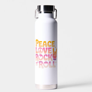 Peace Love Rock n Roll - Music-Inspired Typography Water Bottle