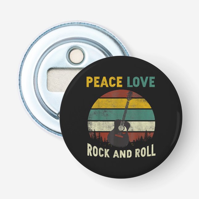 Peace Love & Rock & Roll Guitar Player Guitarist V Bottle Opener (Front)