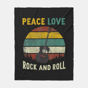 Peace Love & Rock & Roll Guitar Player Guitarist V Fleece Blanket